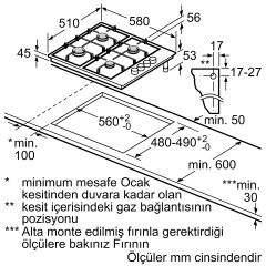 Bosch PBP6C5B82O Inox Ankastre Ocak - Doğalgazlı